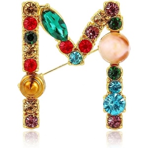 image:imageInitial Brooch Pins AZ 26 Letters Brooches For Women Colorful Enamel Alphabet Pin Pearl Crystal Lapel PinNew Initial Brooches M