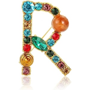image:imageInitial Brooch Pins AZ 26 Letters Brooches For Women Colorful Enamel Alphabet Pin Pearl Crystal Lapel PinNew Initial Brooches R