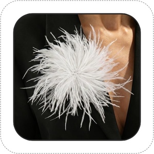 image:imageLarge Feather Flower Brooch Pin for Women Men Elegant Floral Lapel Pin Corsage Hairpin for Shawl Dress Suit Ceremony Clothes Accessories for Dance Banquet Prom Wedding Party 150mmWhite