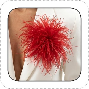 image:imageLarge Feather Flower Brooch Pin for Women Men Elegant Floral Lapel Pin Corsage Hairpin for Shawl Dress Suit Ceremony Clothes Accessories for Dance Banquet Prom Wedding Party 150mmRed