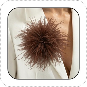 image:imageLarge Feather Flower Brooch Pin for Women Men Elegant Floral Lapel Pin Corsage Hairpin for Shawl Dress Suit Ceremony Clothes Accessories for Dance Banquet Prom Wedding Party 150mmBrown
