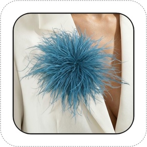 image:imageLarge Feather Flower Brooch Pin for Women Men Elegant Floral Lapel Pin Corsage Hairpin for Shawl Dress Suit Ceremony Clothes Accessories for Dance Banquet Prom Wedding Party 150mmBlue