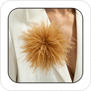 image:imageLarge Feather Flower Brooch Pin for Women Men Elegant Floral Lapel Pin Corsage Hairpin for Shawl Dress Suit Ceremony Clothes Accessories for Dance Banquet Prom Wedding Party 150mmGold