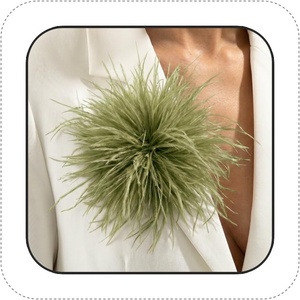 image:imageLarge Feather Flower Brooch Pin for Women Men Elegant Floral Lapel Pin Corsage Hairpin for Shawl Dress Suit Ceremony Clothes Accessories for Dance Banquet Prom Wedding Party 150mmOlive green