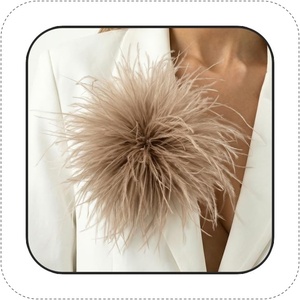 image:imageLarge Feather Flower Brooch Pin for Women Men Elegant Floral Lapel Pin Corsage Hairpin for Shawl Dress Suit Ceremony Clothes Accessories for Dance Banquet Prom Wedding Party 150mmKhaki