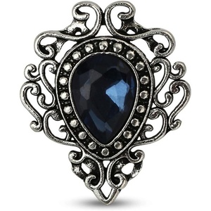 image:imageMINGHUA Retro Hollow Flower Waterdrop Gemstone Brooch for WomenStainless Steel Blue Rose Gold Silver