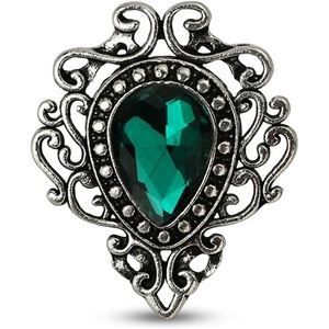 image:imageMINGHUA Retro Hollow Flower Waterdrop Gemstone Brooch for WomenStainless Steel Rose Gold Green Silver