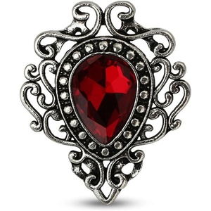 image:imageMINGHUA Retro Hollow Flower Waterdrop Gemstone Brooch for WomenStainless Steel Rose Gold Red Silver