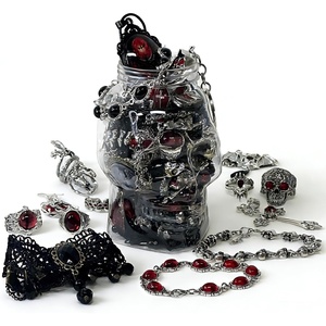 image:imageMystery Jewelry Jar for Women Gothic Witchy Vintage Jewelry Gift SetGoth Boho Mixed Punk Everyday NecklacesEarrings RingsBraceletsBanglesUnique Alternative Fashion Romantic Cute Present for HerRed Black Skull