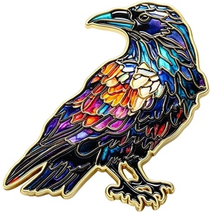 image:imageStained Raven Enamel Pin Halloween Crow Brooch Colorful Gothic Bird Lapel Pin Dark Aesthetic Gold Plated Animal Badge Backpacks Jackets Hats Spooky Hard Party Accessory Costume Decoration GiftBlue