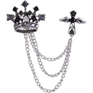 image:imageVintage Cross Tassel Chain Brooch Collar PinCrystal Rhinestone Cross Long Chain Lapel PinSuit Coat Breastpin Jewelry for Women Men SilverBlack C