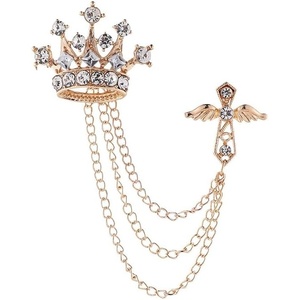 image:imageVintage Cross Tassel Chain Brooch Collar PinCrystal Rhinestone Cross Long Chain Lapel PinSuit Coat Breastpin Jewelry for Women Men SilverGold C