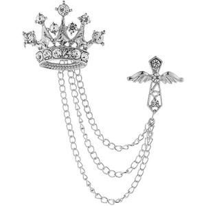 image:imageVintage Cross Tassel Chain Brooch Collar PinCrystal Rhinestone Cross Long Chain Lapel PinSuit Coat Breastpin Jewelry for Women Men SilverSilver C