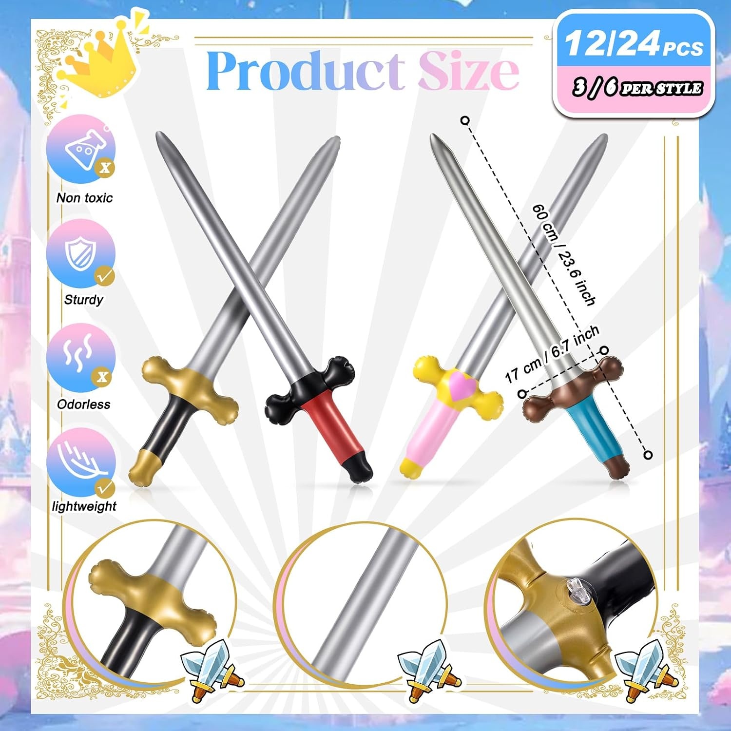 image:imageOutus 24 Pcs Inflatable Swords Blow up Swords Party Favors4 Colors4 Colors