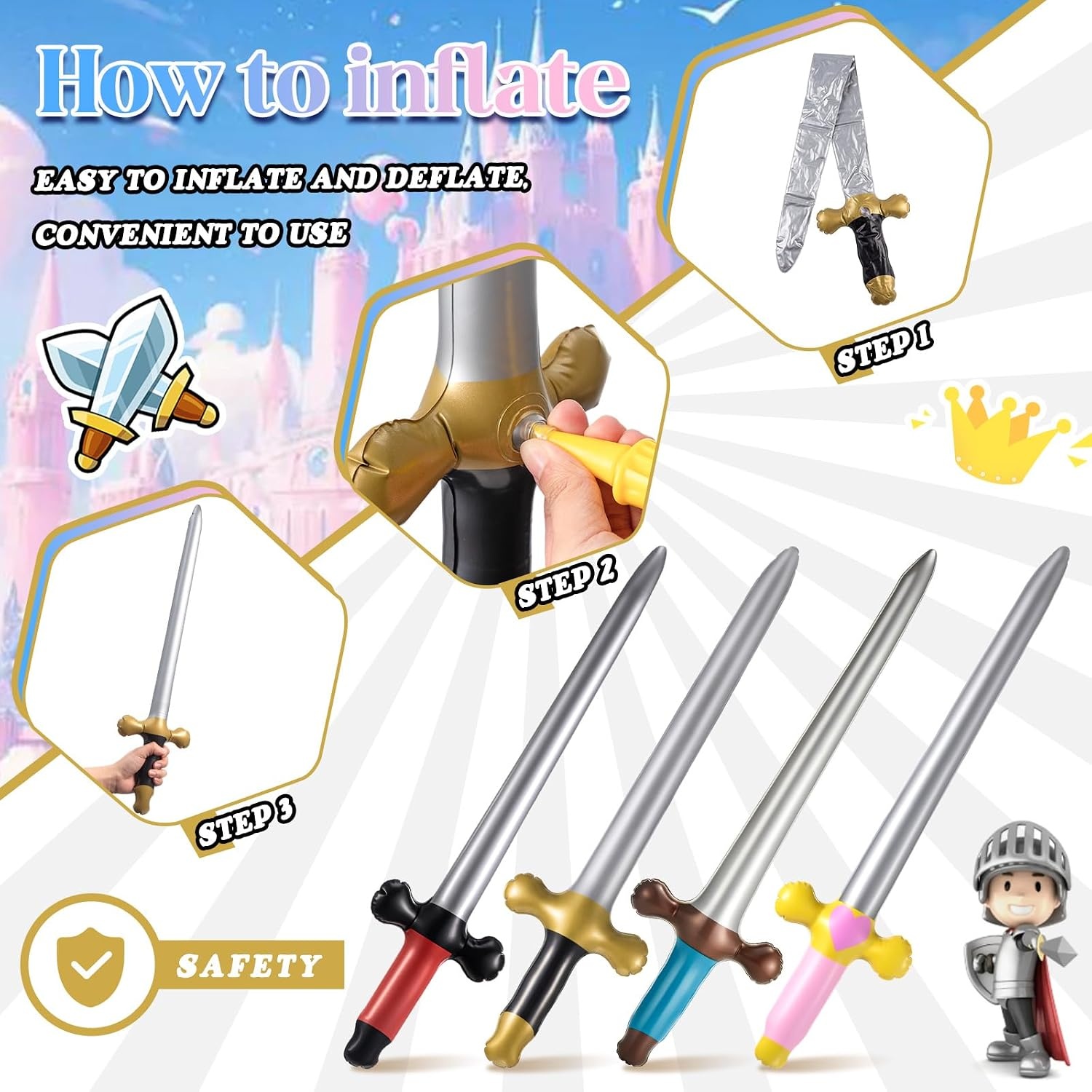 image:imageOutus 24 Pcs Inflatable Swords Blow up Swords Party Favors4 Colors4 Colors