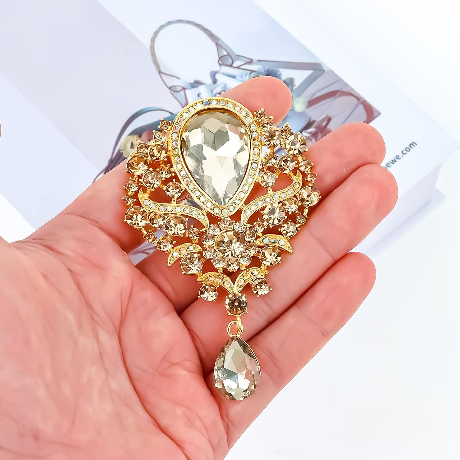 image:imageYARIEW Brooches for Women Silver Plated Vintage Rhinestone Brooch Pins for Women Flower Brooch for Business Bouquet St Patricks Day Holiday Christmas GiftChampagne