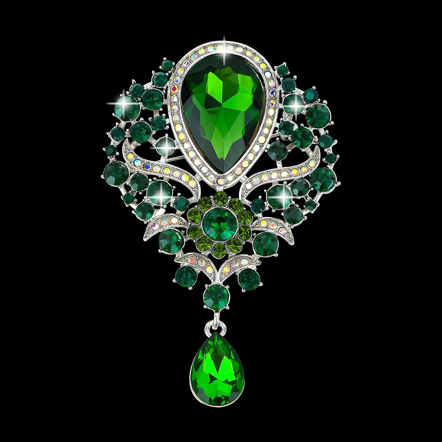 image:imageYARIEW Brooches for Women Silver Plated Vintage Rhinestone Brooch Pins for Women Flower Brooch for Business Bouquet St Patricks Day Holiday Christmas GiftGreen