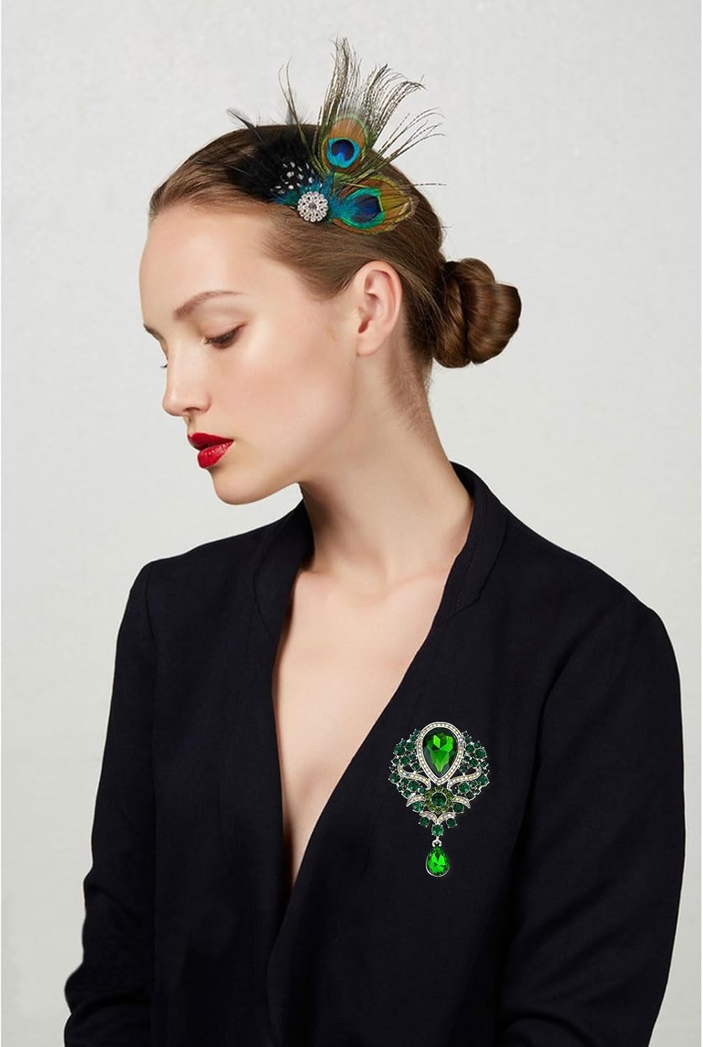 image:imageYARIEW Brooches for Women Silver Plated Vintage Rhinestone Brooch Pins for Women Flower Brooch for Business Bouquet St Patricks Day Holiday Christmas GiftGreen