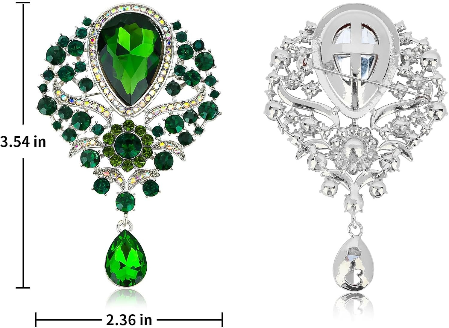 image:imageYARIEW Brooches for Women Silver Plated Vintage Rhinestone Brooch Pins for Women Flower Brooch for Business Bouquet St Patricks Day Holiday Christmas GiftGreen