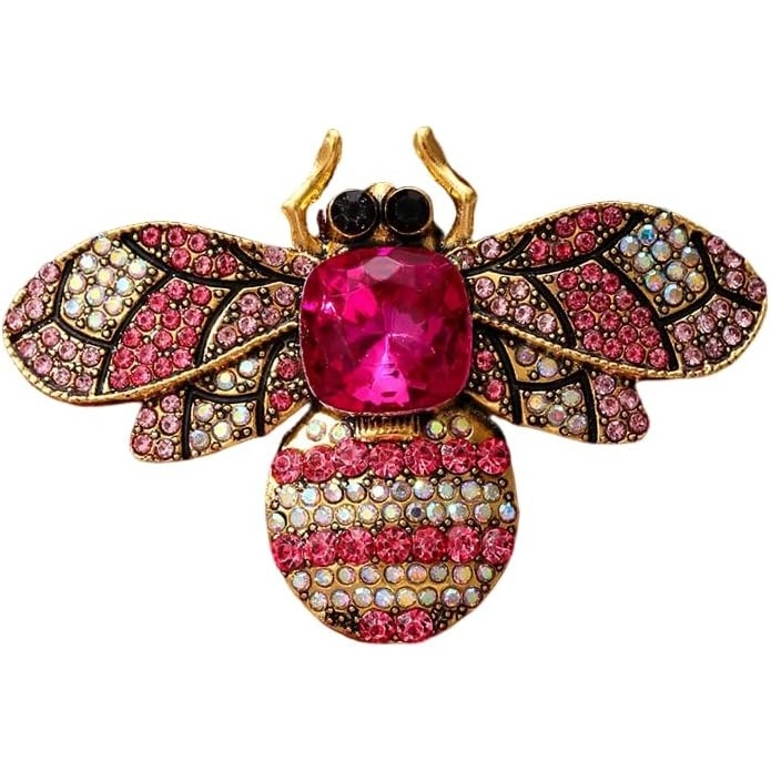 image:imageRhinestone Crystal Bee Pin Brooch Statement Imitation Pearls Bee Brooch Shiny Rhinestone Beaded Insect Pin Jewelry Vintage Clothes DecorationPink