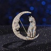 image:imageRhinestone Cat on the Moon Brooch Pin for Women Girls Vintage AB Crystal Animal Kitten Crescent Celestial Brooches Lapel Pins Dainty Exaggerated Christmas Easter Jewelry Unisex Gift