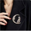 image:imageRhinestone Cat on the Moon Brooch Pin for Women Girls Vintage AB Crystal Animal Kitten Crescent Celestial Brooches Lapel Pins Dainty Exaggerated Christmas Easter Jewelry Unisex Gift
