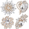 image:imageEzing 4 Pieces Lot Large Big Silver Gold Plated Assorted Crystal Rhinestones Brooch Pins SetD