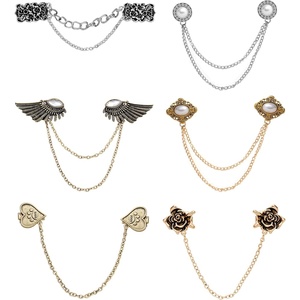 image:image6 Pcs Antique Sweater Shawl Clip Chain Renaissance Style Rose Bowknot Brooch Flowers Wings Heart Cardigan Pin Gold sliver For Woman MenA6PcsHeart