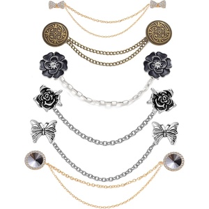 image:image6 Pcs Antique Sweater Shawl Clip Chain Renaissance Style Rose Bowknot Brooch Flowers Wings Heart Cardigan Pin Gold sliver For Woman MenB6PcsButterfly