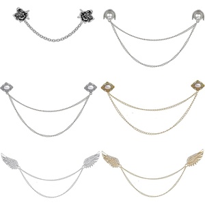 image:image6 Pcs Antique Sweater Shawl Clip Chain Renaissance Style Rose Bowknot Brooch Flowers Wings Heart Cardigan Pin Gold sliver For Woman MenC6PcsWing