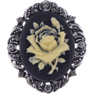 image:imageAlilang Vintage Inspired Antique Reproduct Rose Pink Crystal Flower Cameo Pin BroochBlack
