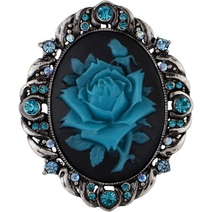 image:imageAlilang Vintage Inspired Antique Reproduct Rose Pink Crystal Flower Cameo Pin BroochBlue Green