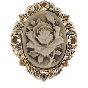 image:imageAlilang Vintage Inspired Antique Reproduct Rose Pink Crystal Flower Cameo Pin BroochGold