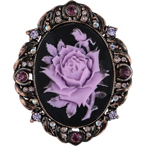 image:imageAlilang Vintage Inspired Antique Reproduct Rose Pink Crystal Flower Cameo Pin BroochPurple