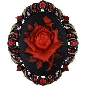 image:imageAlilang Vintage Inspired Antique Reproduct Rose Pink Crystal Flower Cameo Pin BroochRed