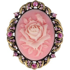 image:imageAlilang Vintage Inspired Antique Reproduct Rose Pink Crystal Flower Cameo Pin BroochRose Pink
