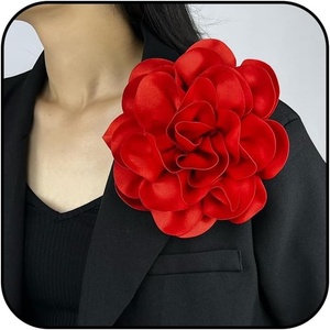 image:imageDainty Satin Fabric Rose Flower Brooches 75in Extra Large Big Camellia Flower Brooches Lapel Pins for Women Wedding Party Dance Dress Clothes AccessoriesRed