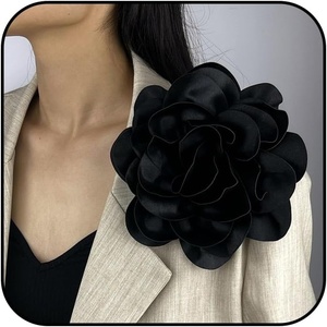 image:imageDainty Satin Fabric Rose Flower Brooches 75in Extra Large Big Camellia Flower Brooches Lapel Pins for Women Wedding Party Dance Dress Clothes AccessoriesBlack
