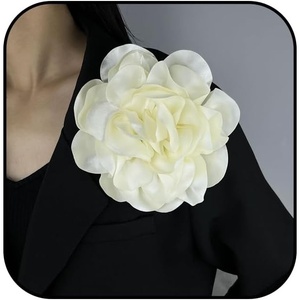 image:imageDainty Satin Fabric Rose Flower Brooches 75in Extra Large Big Camellia Flower Brooches Lapel Pins for Women Wedding Party Dance Dress Clothes AccessoriesBeige