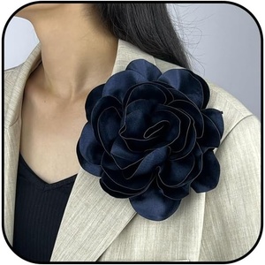 image:imageDainty Satin Fabric Rose Flower Brooches 75in Extra Large Big Camellia Flower Brooches Lapel Pins for Women Wedding Party Dance Dress Clothes AccessoriesBlue