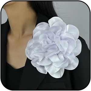image:imageDainty Satin Fabric Rose Flower Brooches 75in Extra Large Big Camellia Flower Brooches Lapel Pins for Women Wedding Party Dance Dress Clothes AccessoriesWhite