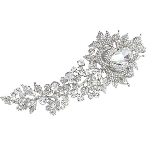 image:imageEVER FAITH Rhinestone Crystal 8 Inch Big Large Elegant Bridal Prom Rose Flower Bud Brooch for WomenClear SilverTone
