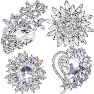 image:imageEzing 4 Pieces Lot Large Big Silver Gold Plated Assorted Crystal Rhinestones Brooch Pins SetC