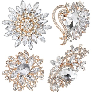 image:imageEzing 4 Pieces Lot Large Big Silver Gold Plated Assorted Crystal Rhinestones Brooch Pins SetD