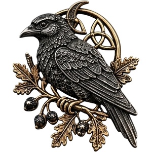 image:imageGothic Celtic Raven Brooch  Dark Academia Statement Pin Celtic Jewelry Crow Crescent Goth Emo Punk Accessories Norse Raven TalismanA  Brass