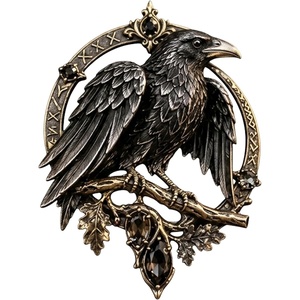 image:imageGothic Celtic Raven Brooch  Dark Academia Statement Pin Celtic Jewelry Crow Crescent Goth Emo Punk Accessories Norse Raven TalismanB  Brass