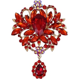 image:imageLAXPICOL Wedding Bridal Big Brown Crystal Rhinestone Bouquet Brooch Pin for Women Golden ToneRed