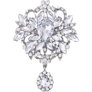 image:imageLAXPICOL Wedding Bridal Big Brown Crystal Rhinestone Bouquet Brooch Pin for Women Golden ToneWhite