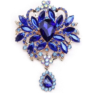 image:imageLAXPICOL Wedding Bridal Big Brown Crystal Rhinestone Bouquet Brooch Pin for Women Golden Toneblue
