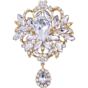 image:imageLAXPICOL Wedding Bridal Big Brown Crystal Rhinestone Bouquet Brooch Pin for Women Golden Tonegold